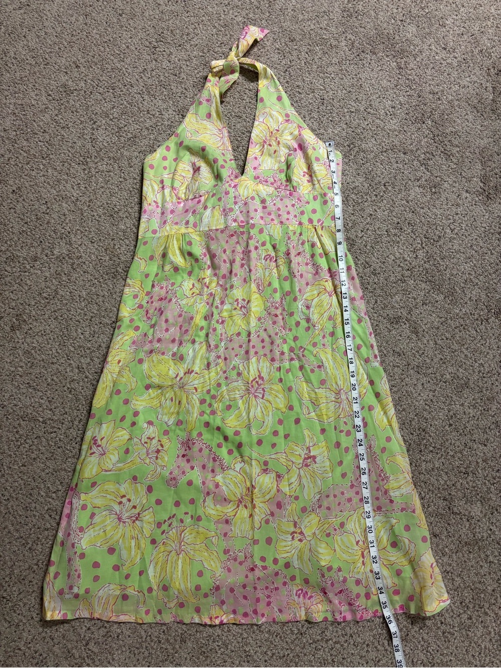 Vtg Lilly Pulitzer Carmen Dress Womens M/L Palm Green Halter Fillies for Lillies